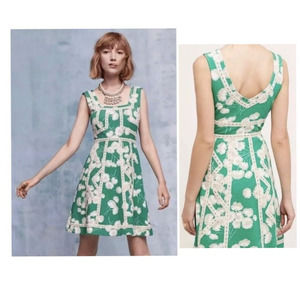ANTHRO Maeve Dandelion Emma Dress Green White 12